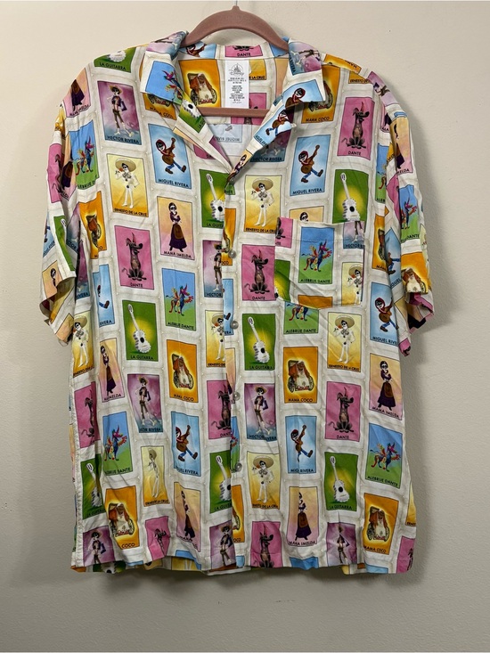 Disney Other - Disney Pixar Coco camp shirt button up mens L Miguel AOP loteria inspired